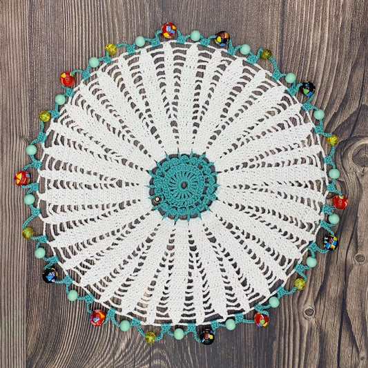 Mint & White Cotton Crocheted Jug & Plate Cover