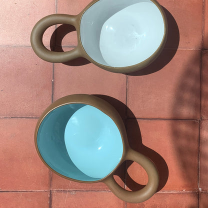 Handmade Mocha Terracotta & White Greek Soup Bowl