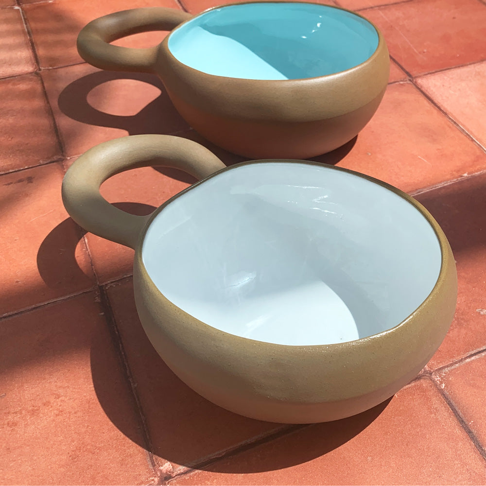 Handmade Mocha Terracotta & White Greek Soup Bowl