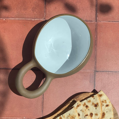 Handmade Mocha Terracotta & White Greek Soup Bowl