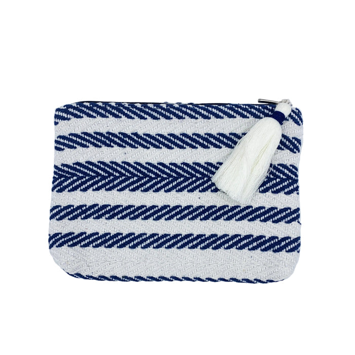 White & Navy Cotton Pouch