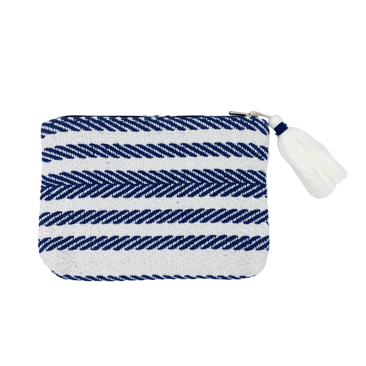 White & Navy Cotton Pouch