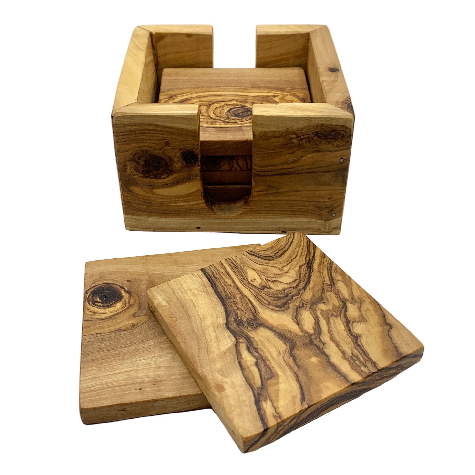 olive wood handmade square coaster set