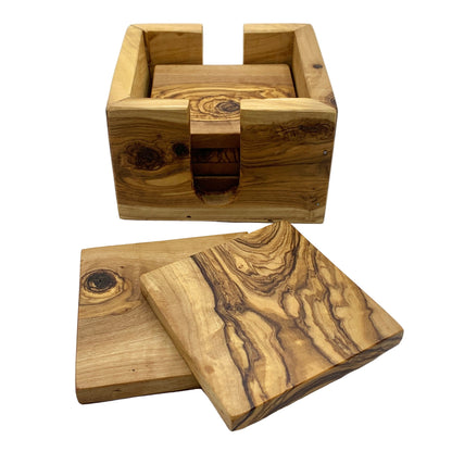 olive wood handmade square coaster set